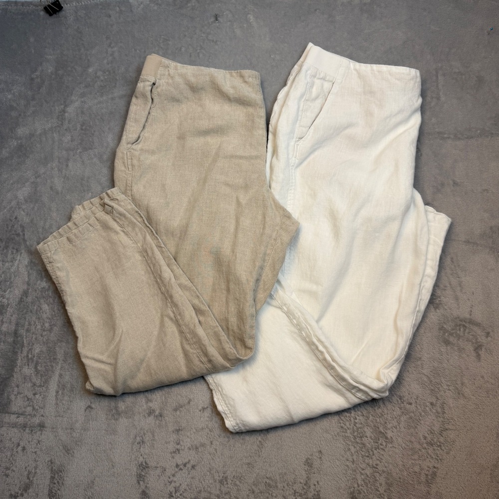 J. Jill Love Linen Pants Womens L Beige White Lot 2 Coastal Resort WPT123931